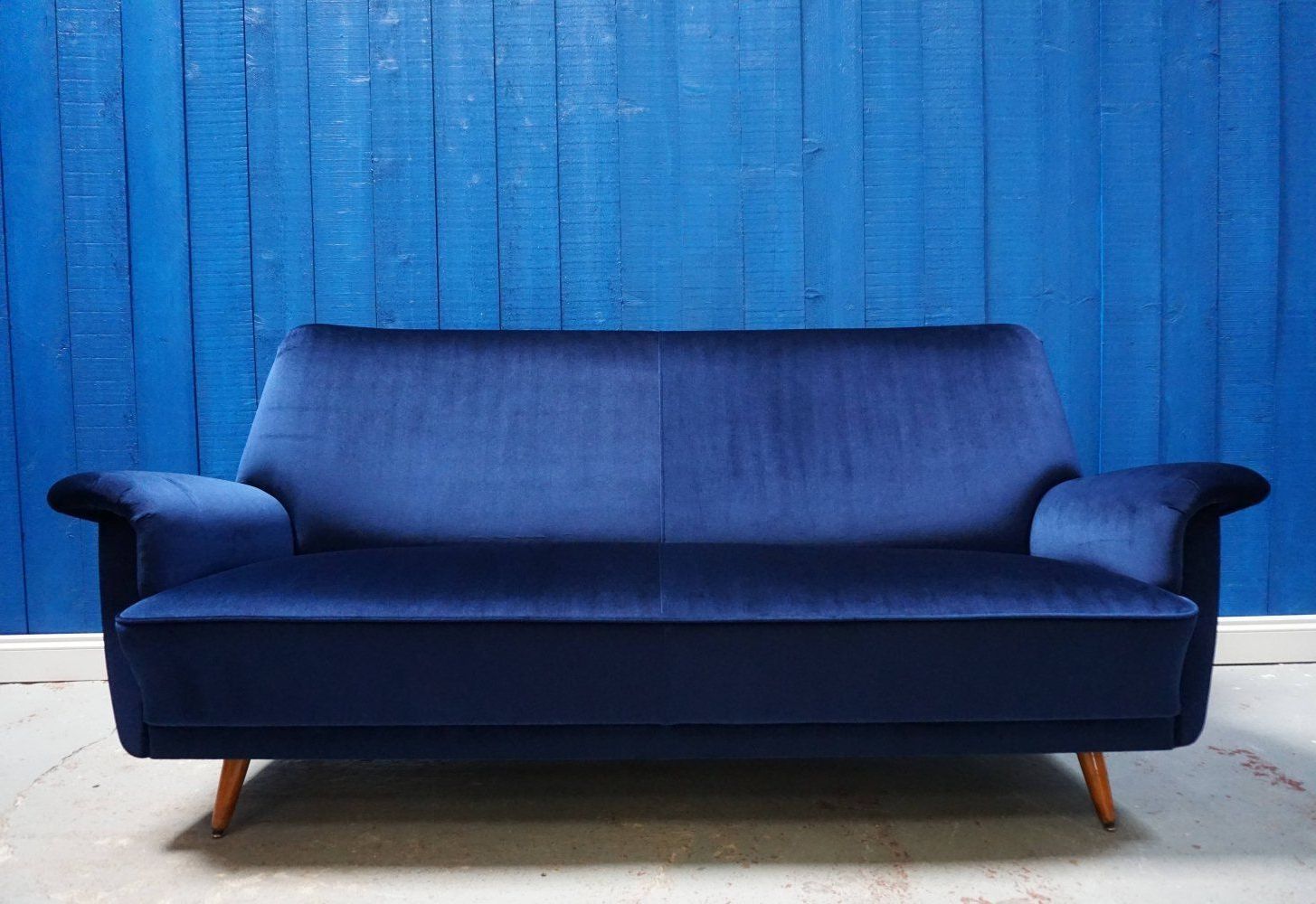 Best And Newest Dove Mid Century Sectional Sofas Dark Blue Inside For Sale: Mid Century Danish Sofa In Luxury Navy Blue (View 11 of 25)