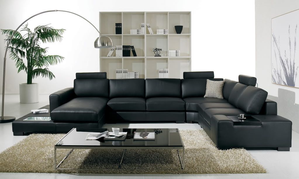 Best And Newest T 35 Large U Shaped Modern Leather Sectional Sofa With Lights Regarding Wynne Contemporary Sectional Sofas Black (View 4 of 25)