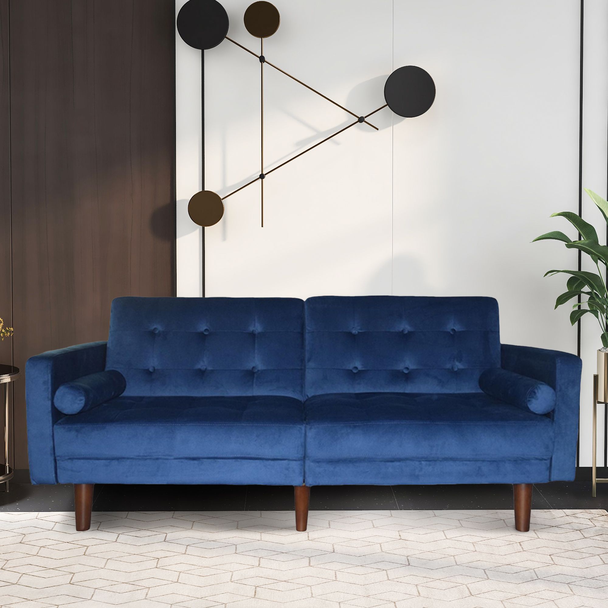 Blue Sofa Bed, Mid Century Modern Velvet Upholstered Throughout Well Known Dove Mid Century Sectional Sofas Dark Blue (View 3 of 25)