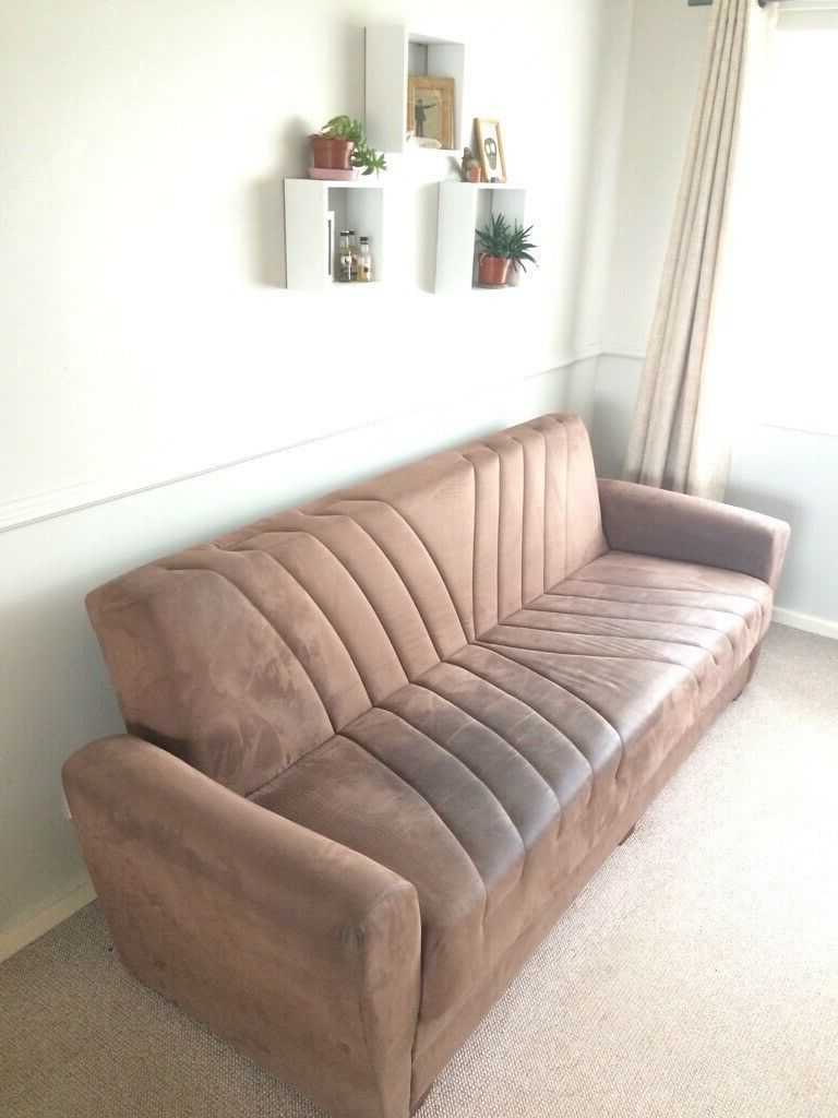 Brown Suede Effect Sofa Bed With Storage (Photo 3 of 25)