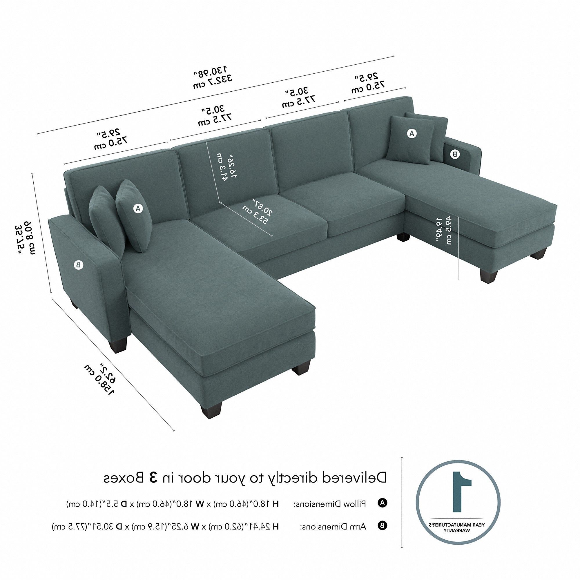 Bush Furniture Stockton 130W Sectional Couch With Double Throughout Famous 130" Stockton Sectional Couches With Double Chaise Lounge Herringbone Fabric (View 6 of 24)