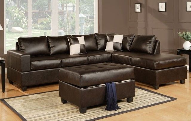 Celine Sectional Futon Sofas With Storage Camel Faux Leather Within Most Recent Espresso Leather Match Sectional Sofa With Reversible (View 8 of 25)