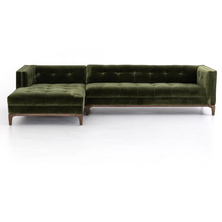 Dylan Modern Olive Green Velvet Tufted Sectional Sofa Throughout Widely Used Florence Mid Century Modern Velvet Right Sectional Sofas (Photo 17 of 25)