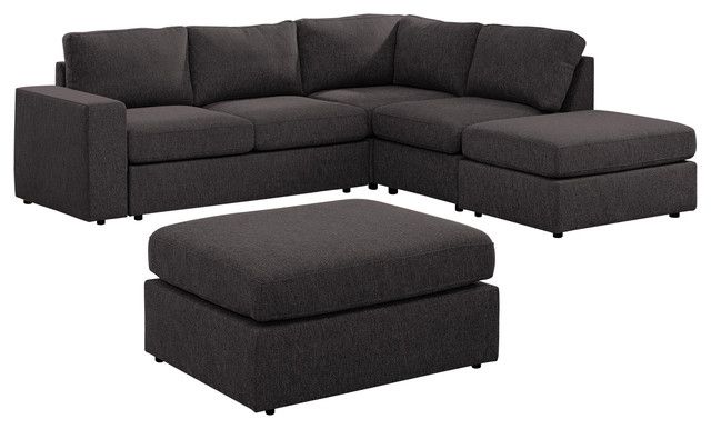 Element Left Side Chaise Sectional Sofas In Dark Gray Linen And Walnut Legs In Newest Marta Modular Sectional Sofa With Ottoman In Dark Gray (Photo 14 of 25)