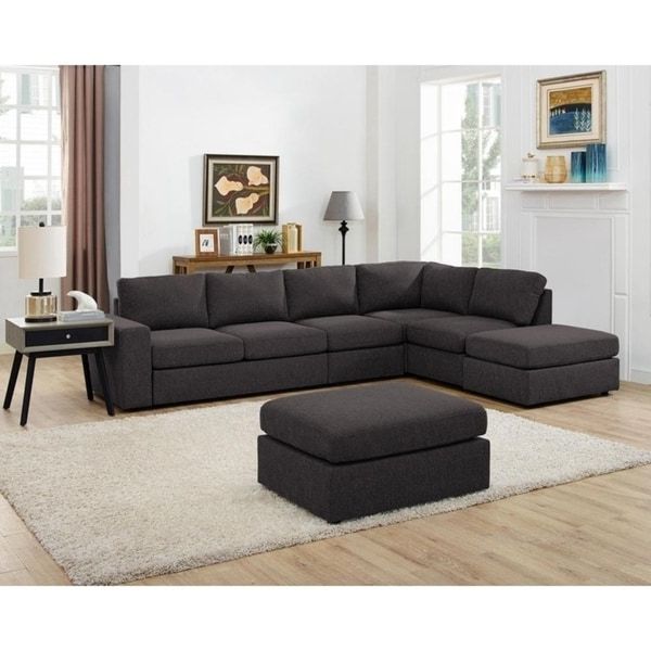 Element Left Side Chaise Sectional Sofas In Dark Gray Linen And Walnut Legs Pertaining To Most Popular Shop Lilola Cassia Modular Sectional Sofa With Ottoman In (View 20 of 25)