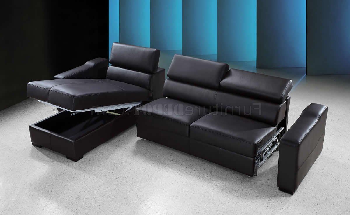 Espresso Leather Modern Sectional Sofa Bed W/storage Within Trendy Prato Storage Sectional Futon Sofas (View 8 of 25)