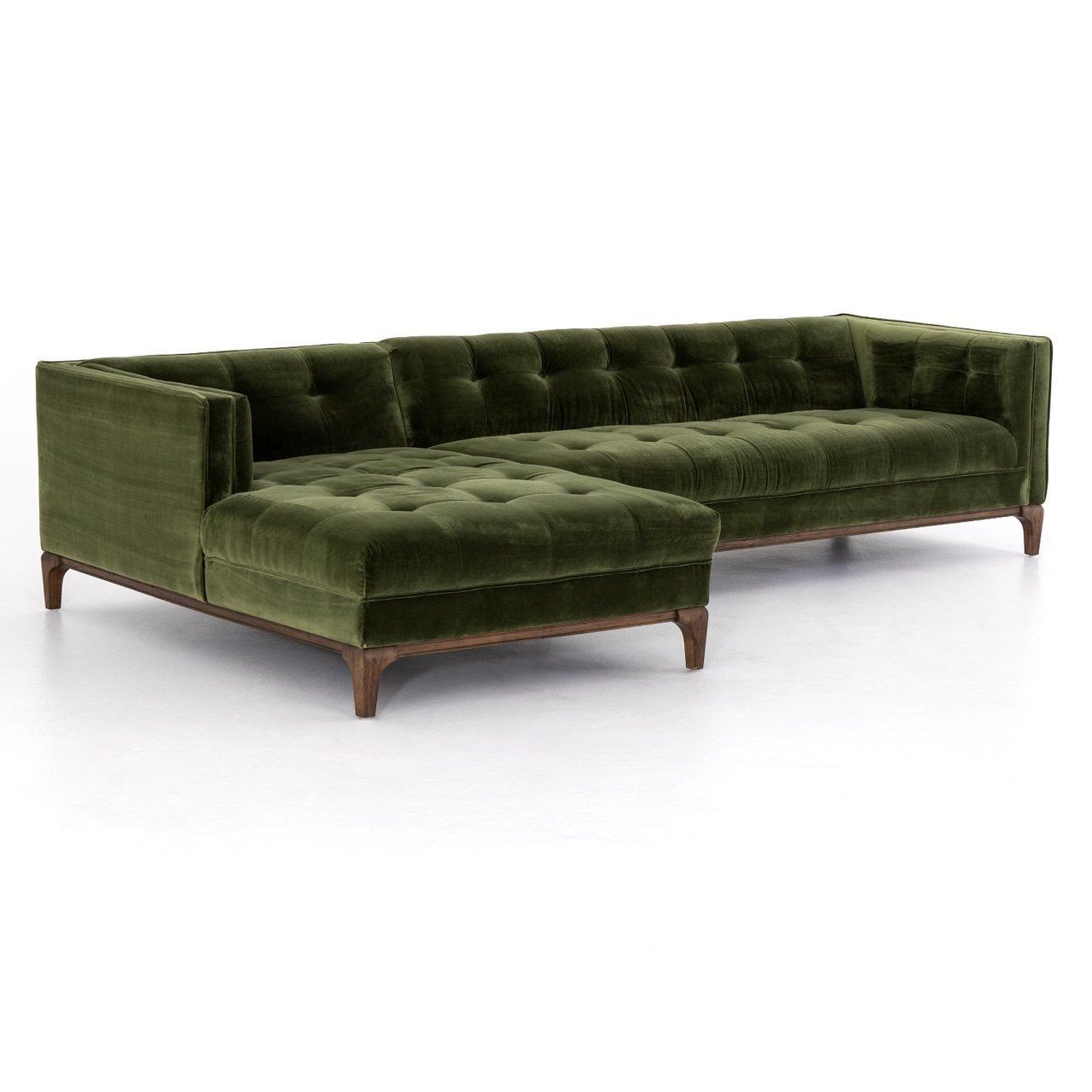 Famous Dylan Modern Olive Green Velvet Tufted Sectional Sofa Within Florence Mid Century Modern Velvet Right Sectional Sofas (Photo 2 of 25)