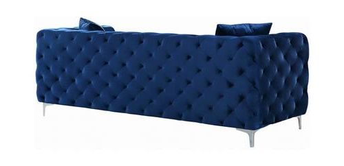 Fashionable Scarlett Blue Sofas In Scarlett Navy Blue Velvet Sofameridian Furniture (View 15 of 15)