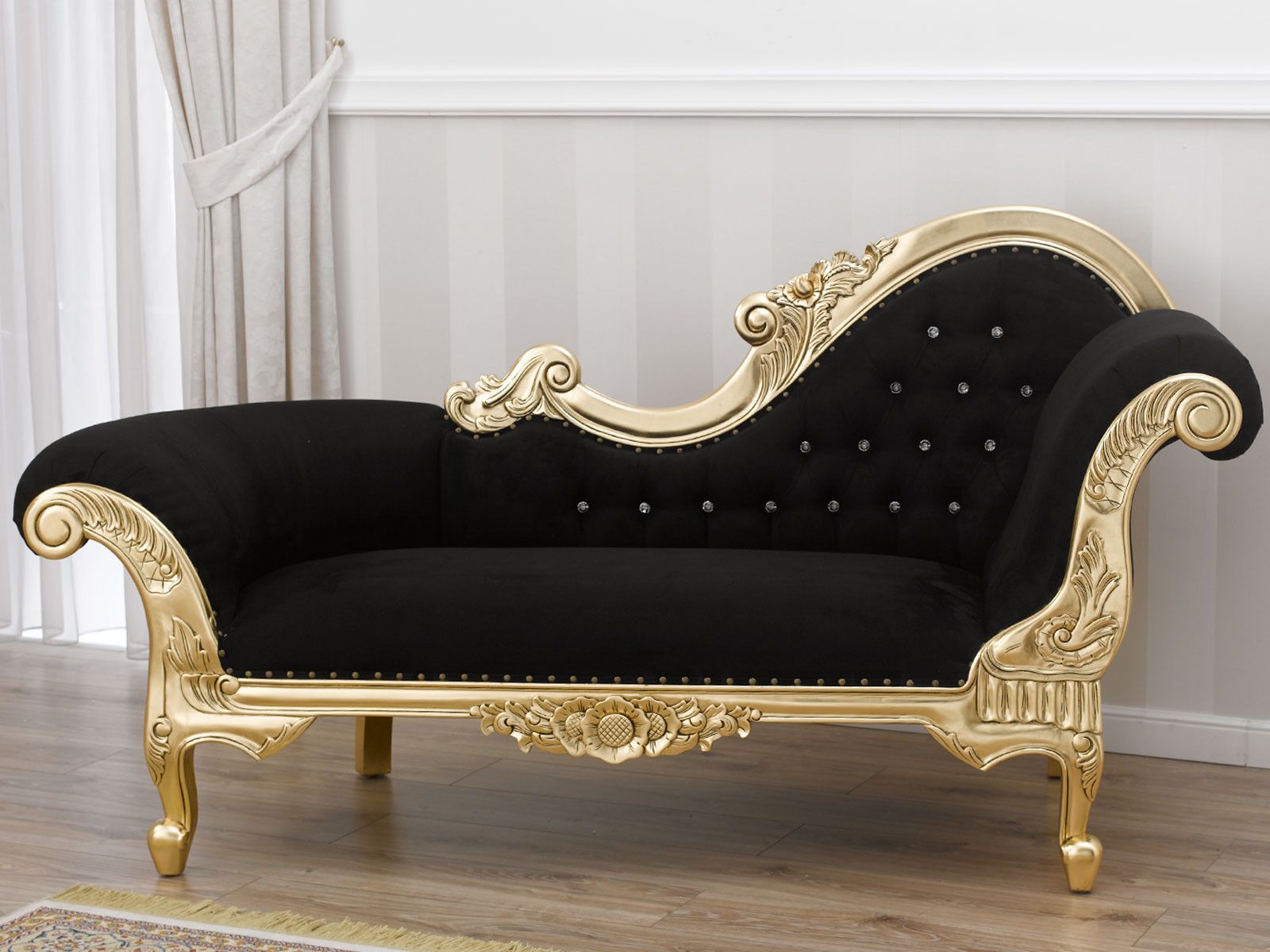 Latest Chaise Longue Joana French Baroque Style Sofa Day Bed Gold With 4pc French Seamed Sectional Sofas Velvet Black (View 4 of 25)