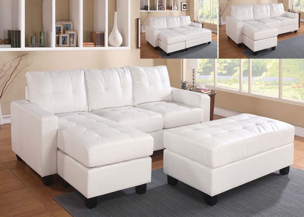 Lyssa White Bonded Leather Match Sectional Sofa + Ottoman In Well Known Sectional Sofas In White (View 14 of 25)