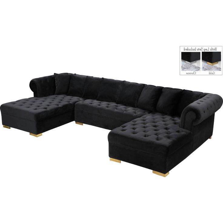 Meridian Furniture 698Black Sectional Presley 3 Piece Throughout Best And Newest 3Pc French Seamed Sectional Sofas Velvet Black (View 4 of 25)