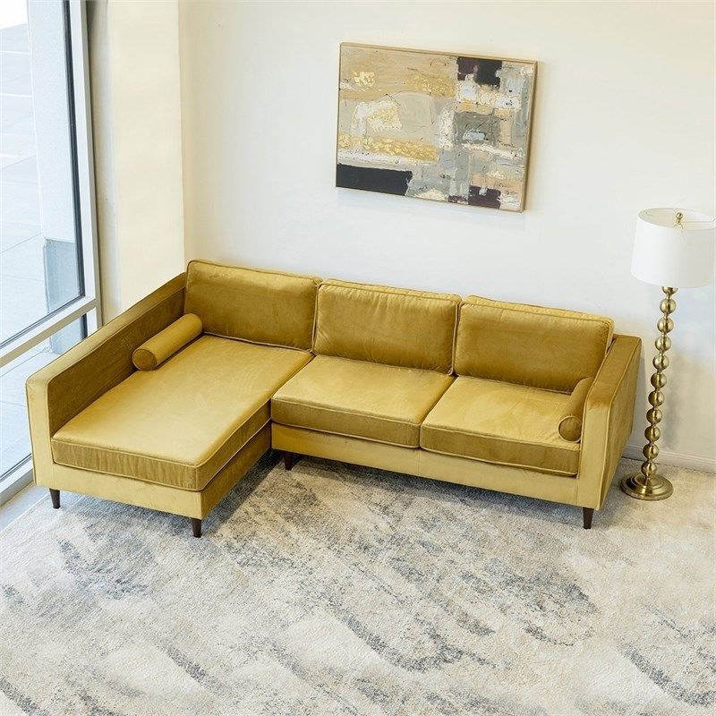 Mid Century Modern Owen Gold Velvet Sectional Sofa Right With Well Liked Florence Mid Century Modern Velvet Right Sectional Sofas (Photo 12 of 25)