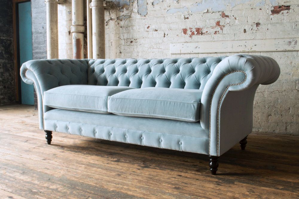 Modern Handmade 3 Seater Pale Dusty Blue Velvet Regarding Well Known Brayson Chaise Sectional Sofas Dusty Blue (View 15 of 25)
