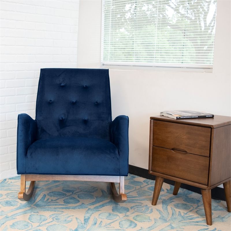 Most Current Dulce Mid Century Chaise Sofas Dark Blue Regarding Mid Century Modern Collin Blue Velvet Rocking Chair – Pr (View 20 of 25)