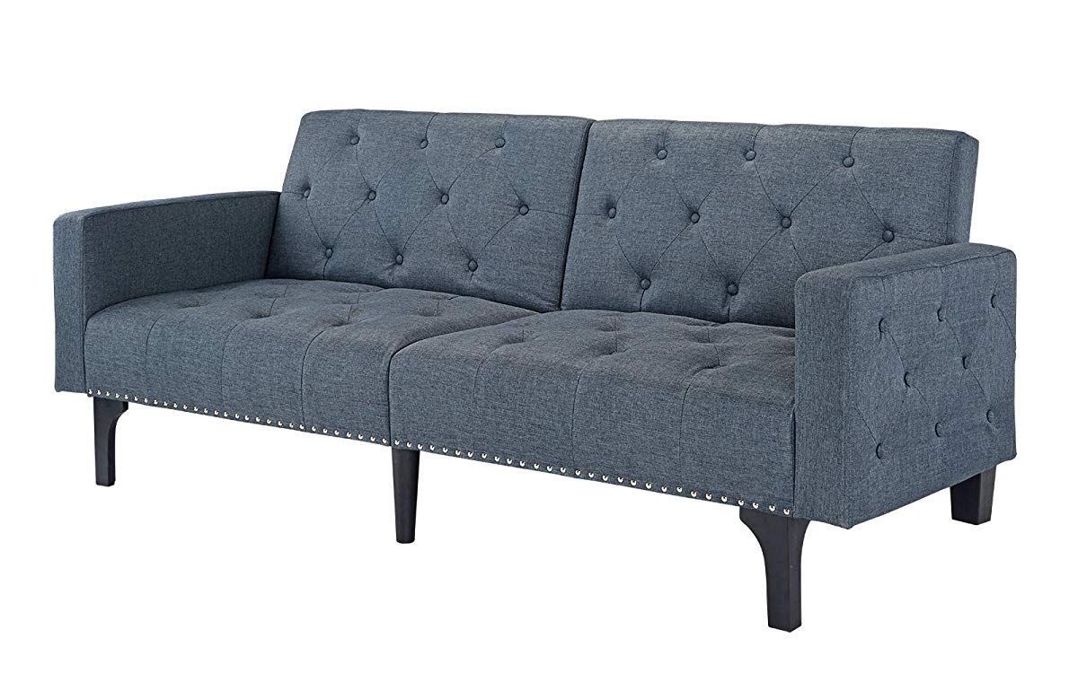 Most Current Modern Tufted Fabric Sleeper Sofa Bed With Nailhead Trim Regarding Radcliff Nailhead Trim Sectional Sofas Gray (View 6 of 25)