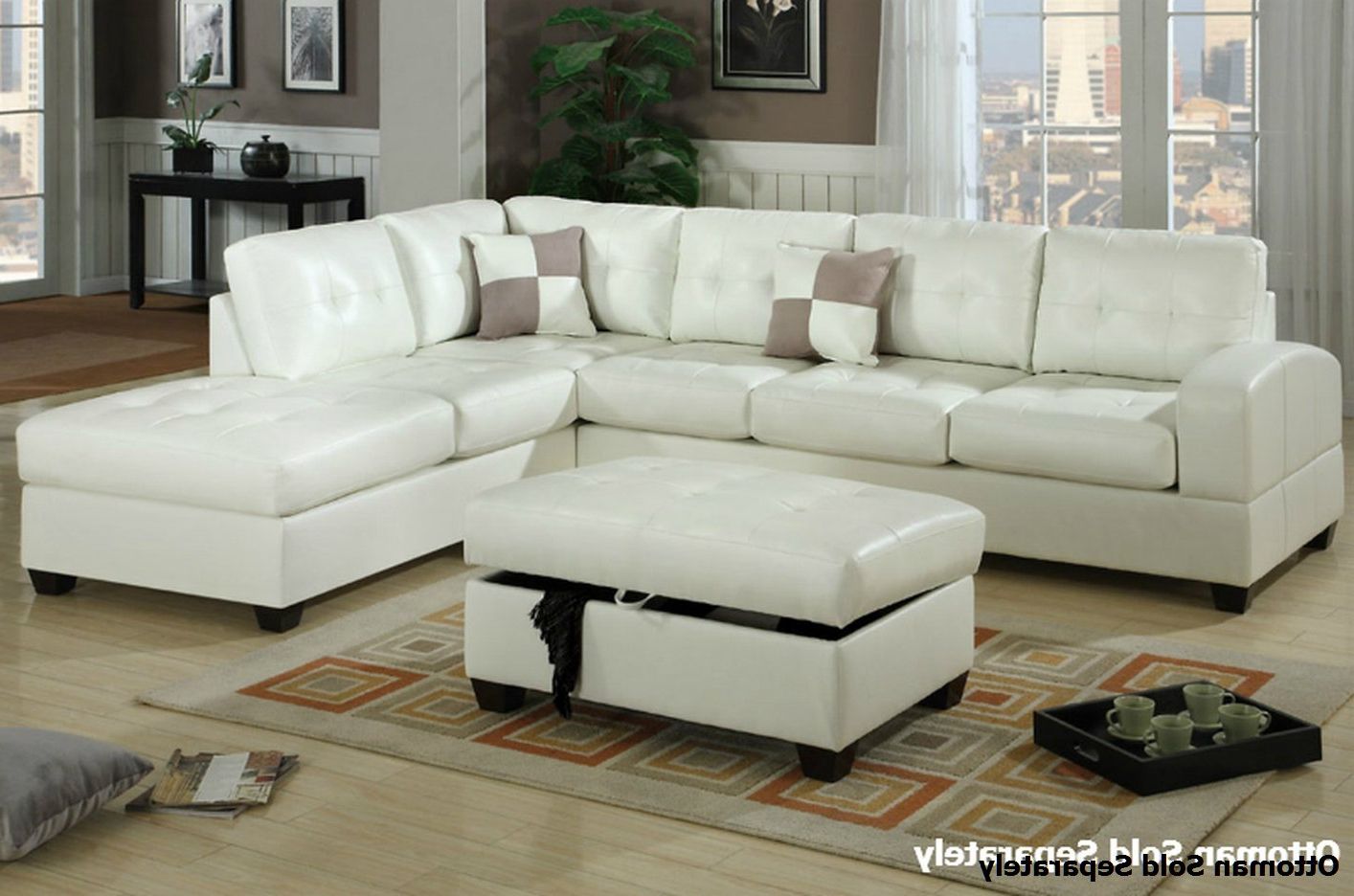 Most Current Sectional Sofas In White In Poundex Reese F7359 White Leather Sectional Sofa – Steal A (Photo 3 of 25)