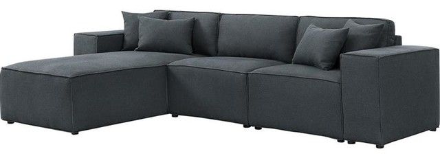 Most Popular Harvey Reversible Sectional Sofa Chaise In Dark Gray Linen Within Element Left Side Chaise Sectional Sofas In Dark Gray Linen And Walnut Legs (Photo 13 of 25)