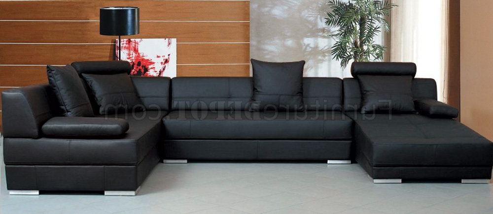 Most Recently Released Wynne Contemporary Sectional Sofas Black With Black Leather Modern Sectional Sofa W/throw Pillows (View 14 of 25)
