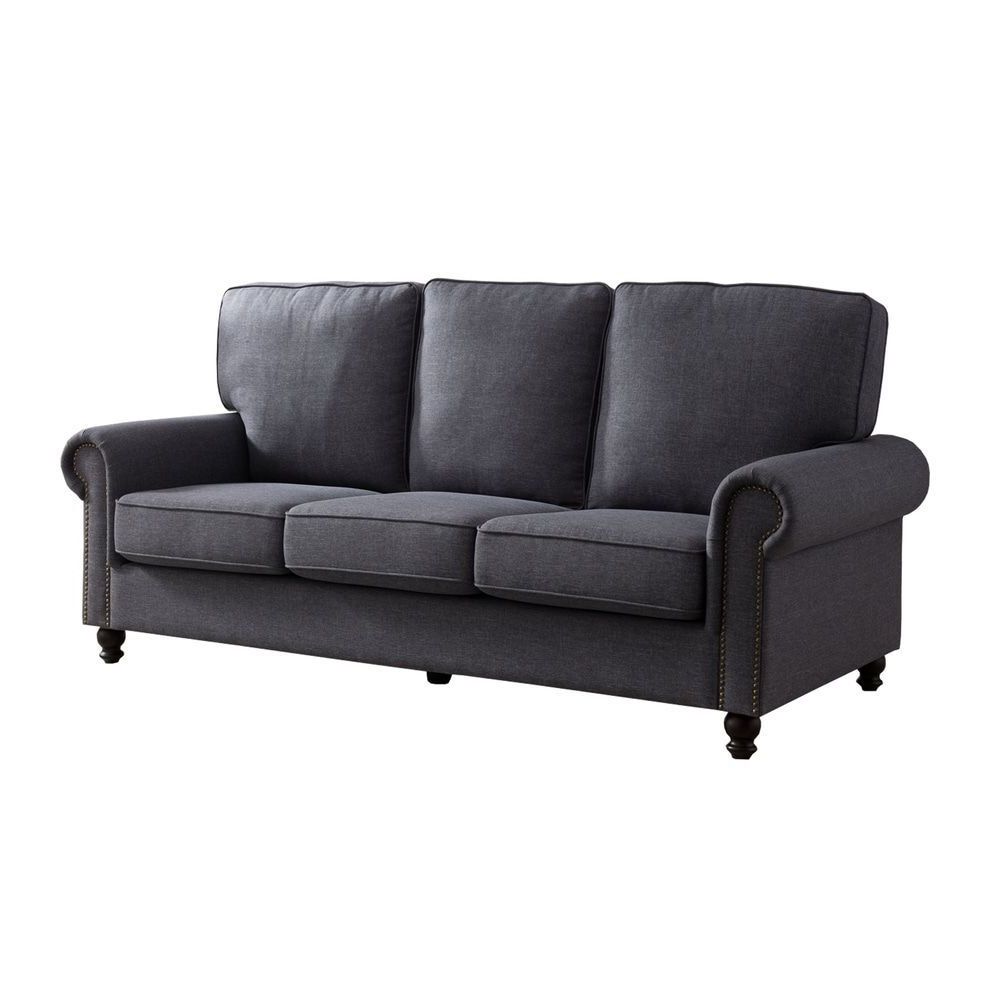 Most Up To Date Nailhead Trim Fabric Upholstered Wooden Sofa With Rolled In Radcliff Nailhead Trim Sectional Sofas Gray (View 8 of 25)
