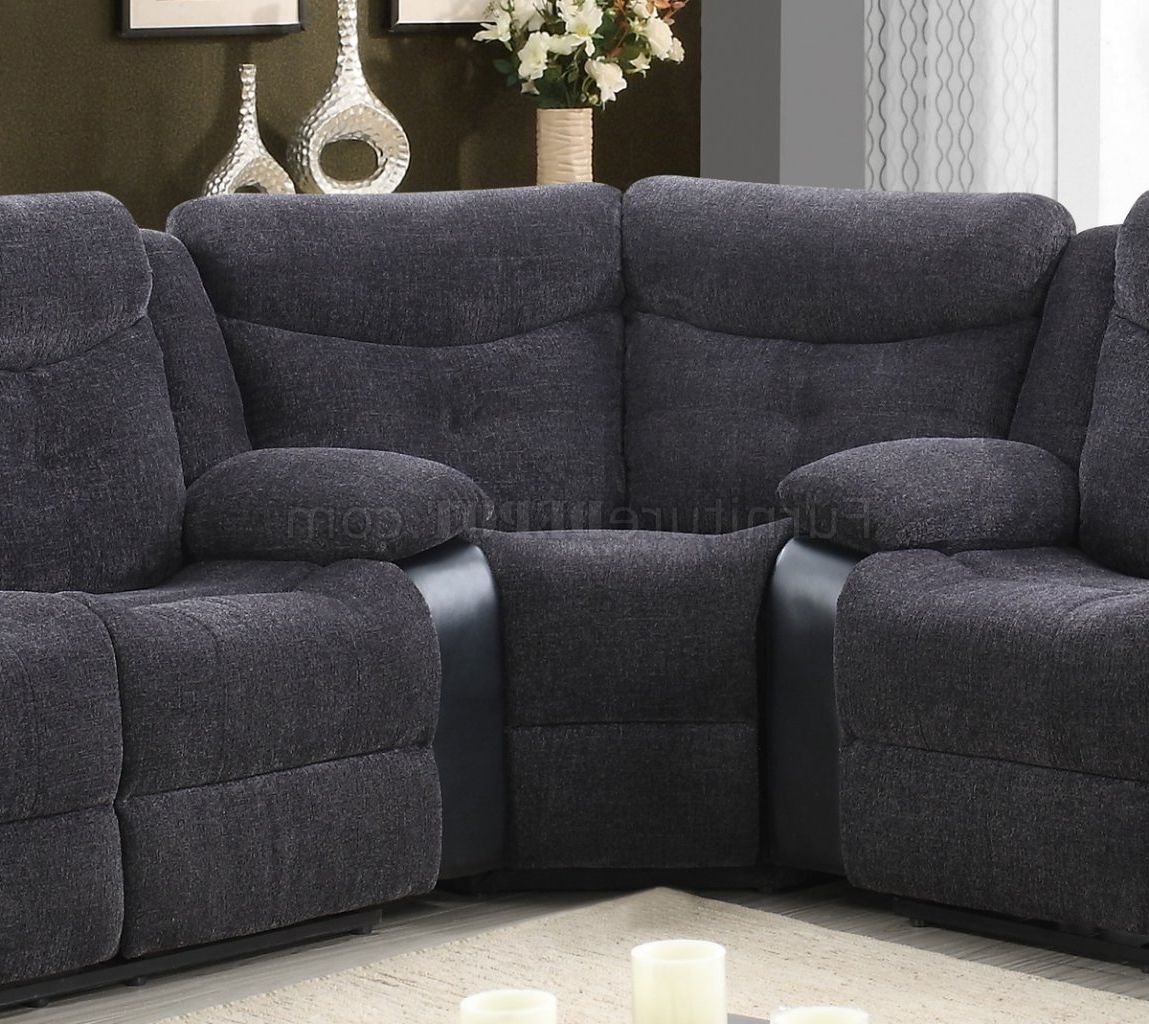 Most Up To Date U1566 Motion Sectional Sofa Dark Grey Fabric & Black Pu With Regard To Sectional Sofas In Gray (Photo 15 of 25)