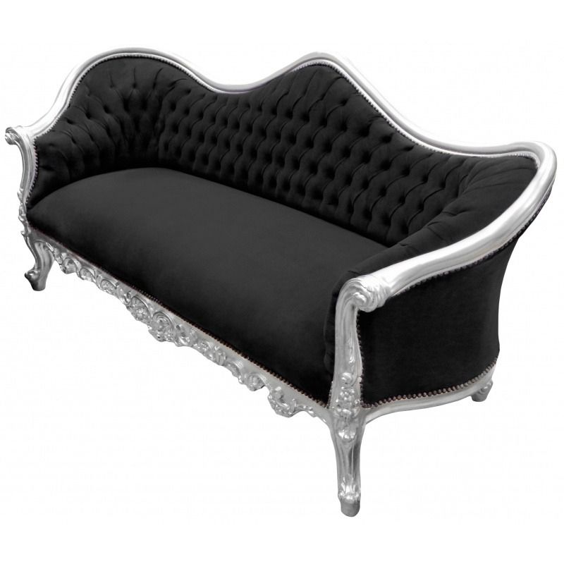 Newest 4pc French Seamed Sectional Sofas Velvet Black In Baroque Sofa Napoléon Iii Black Velvet And Silver Wood (View 2 of 25)