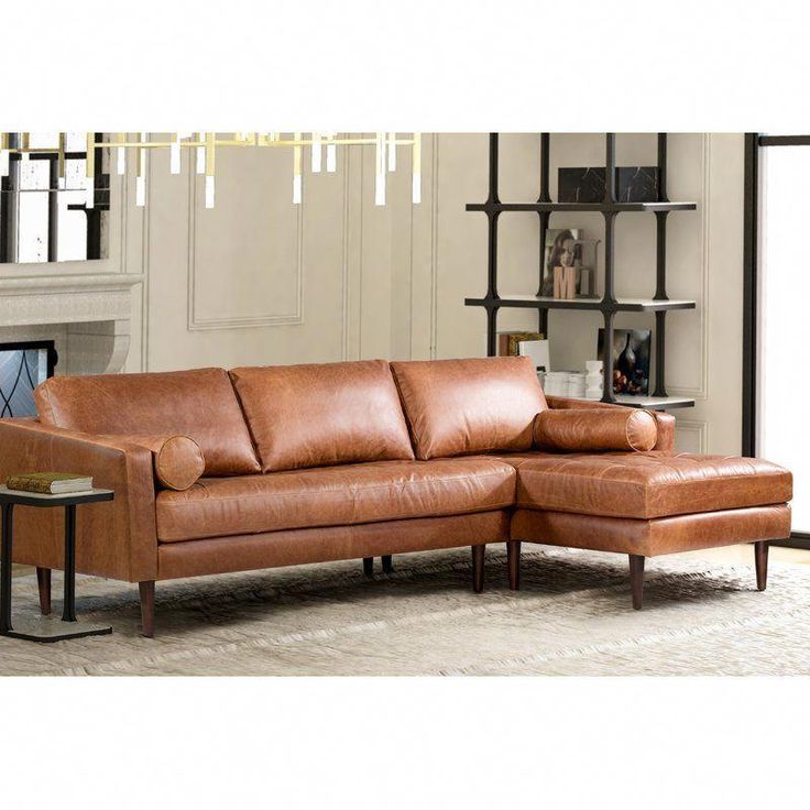 Popular Florence Mid Century Modern Right Sectional Sofas Cognac Tan With Regard To Redwhite Upholstered Chairs Info: 2104566525 (Photo 17 of 25)