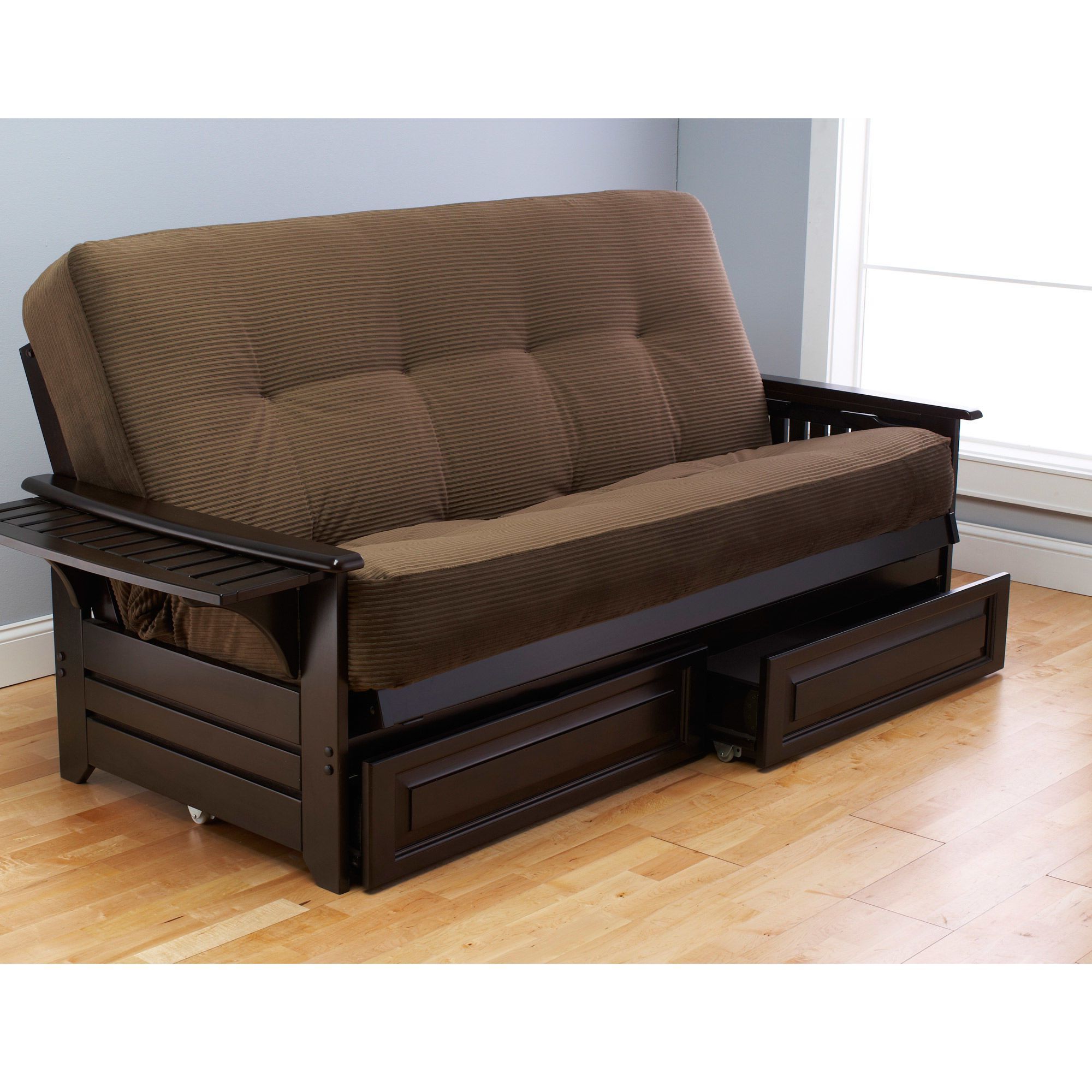 Prato Storage Sectional Futon Sofas Within Preferred Wooden Frame Double Sofa Bed Extension (View 16 of 25)