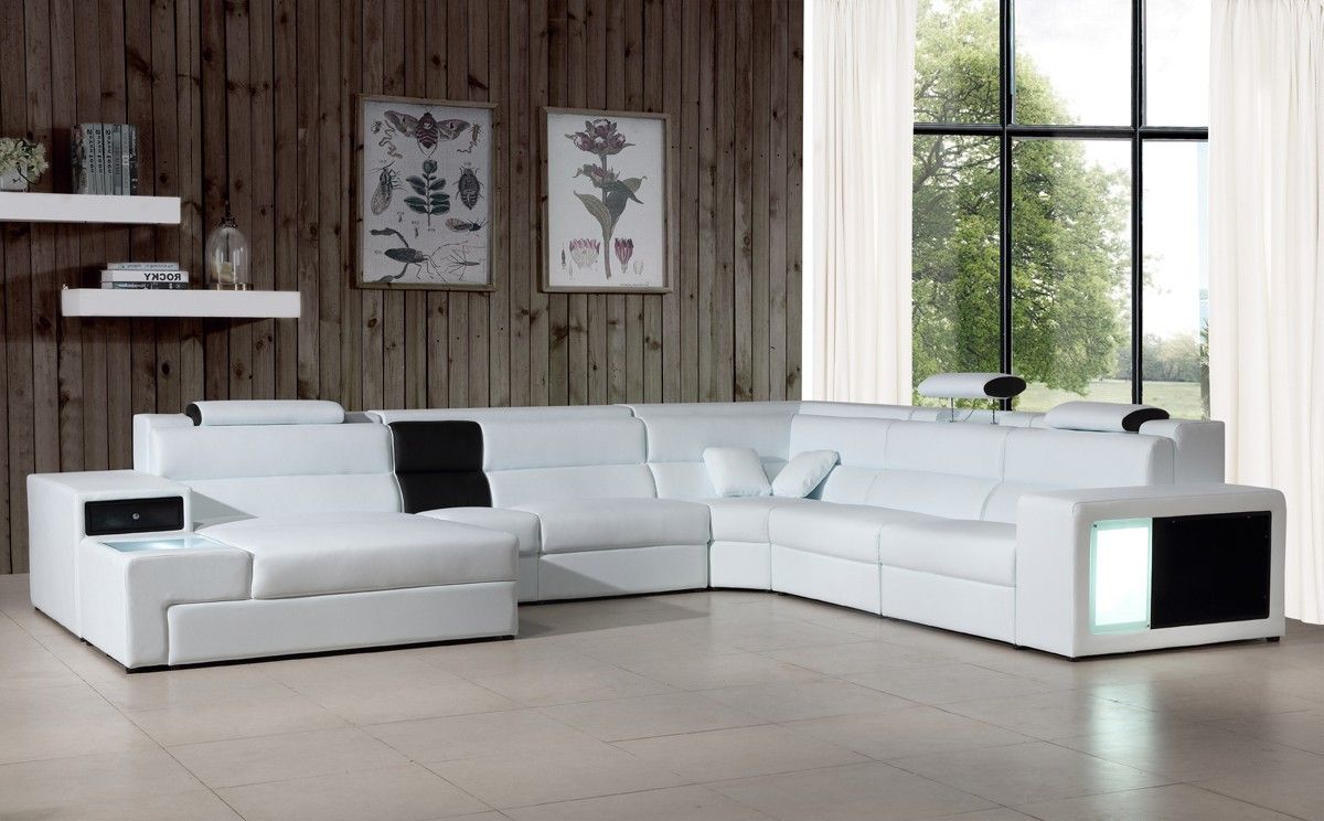Recent Sectional Sofas In White Pertaining To Polaris – Contemporary White Leather Sectional Sofa With (View 18 of 25)