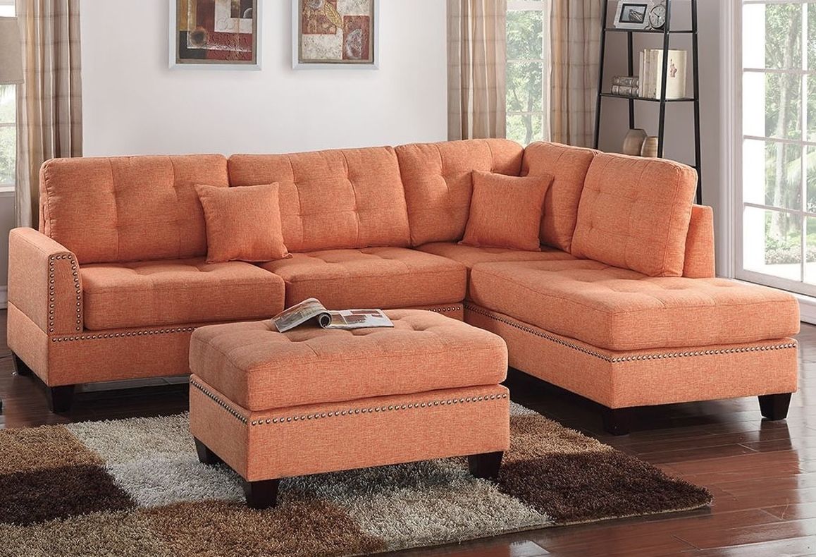Reversible 3pcs Sectional Sofa With 2 Accent Pillows F6506 Intended For Widely Used Clifton Reversible Sectional Sofas With Pillows (View 6 of 25)