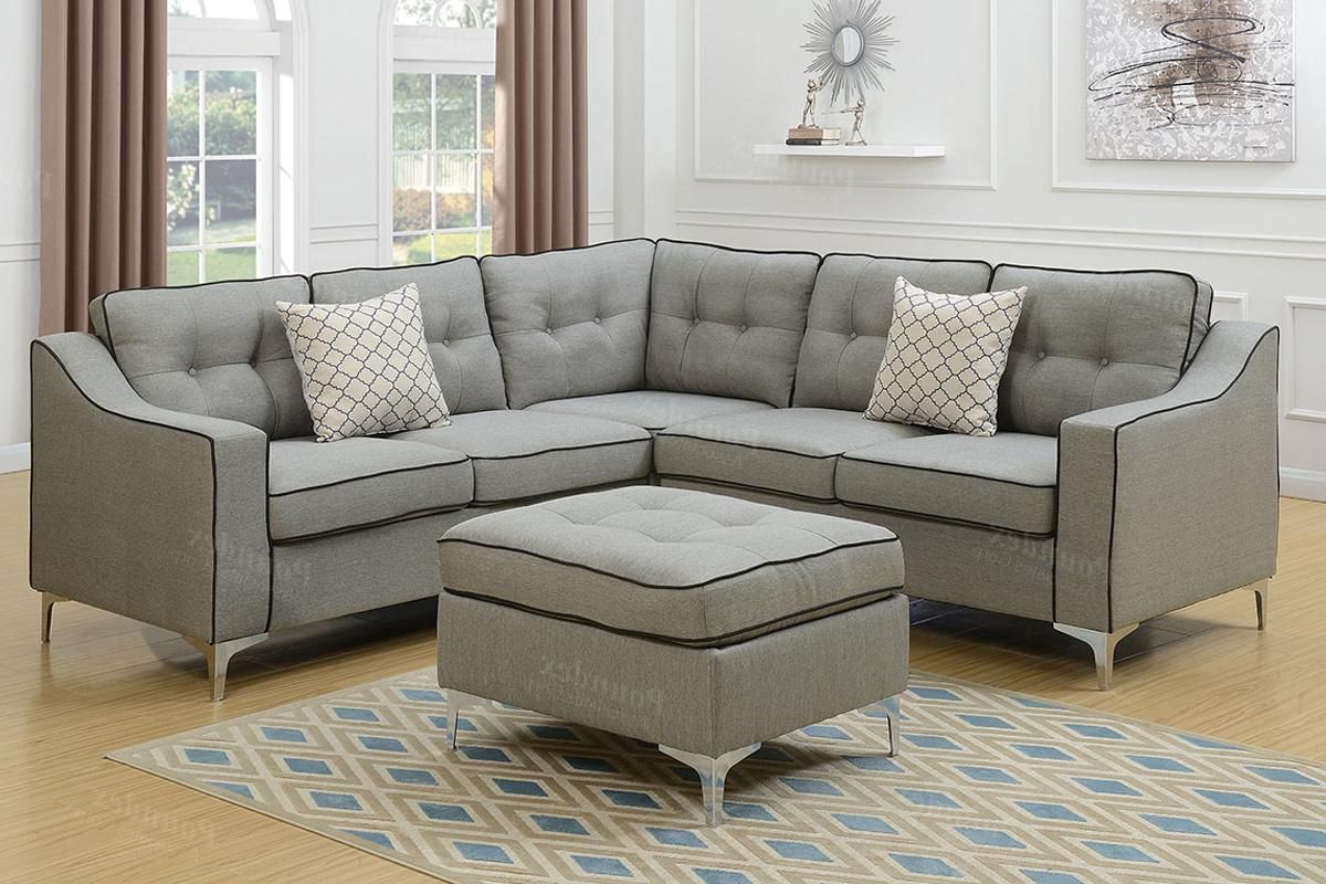 Sectional Sofas In Gray Regarding 2018 Grey Fabric Sectional Sofa And Ottoman – Steal A Sofa (View 8 of 25)