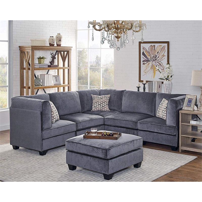 Sectional Sofas In Gray With Newest Zelmira Contemporary 6 Piece Modular Sectional Sofa In (View 6 of 25)