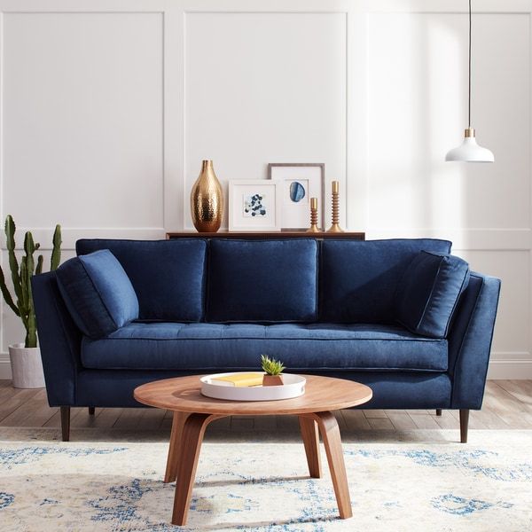 Shop James Mid Century Sonoma Navy Blue Sofa – Free Throughout Well Liked Dove Mid Century Sectional Sofas Dark Blue (Photo 18 of 25)
