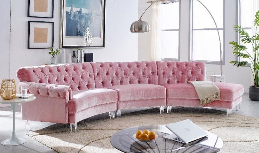 Strummer Velvet Sectional Sofas With Regard To Best And Newest Ms2082 Sectional Sofa In Pink Velvetvimports (View 16 of 25)
