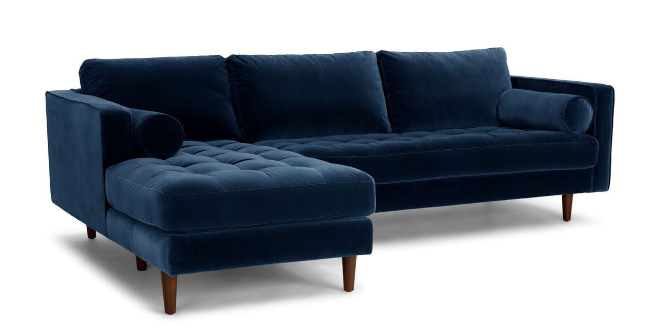 Sven Cascadia Blue Right Sectional Sofa – Sectionals For Favorite Florence Mid Century Modern Velvet Right Sectional Sofas (View 5 of 25)