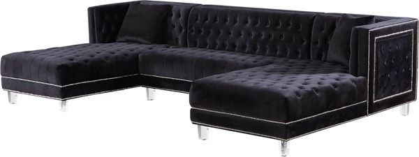 The Within Well Known 3Pc French Seamed Sectional Sofas Velvet Black (View 2 of 25)