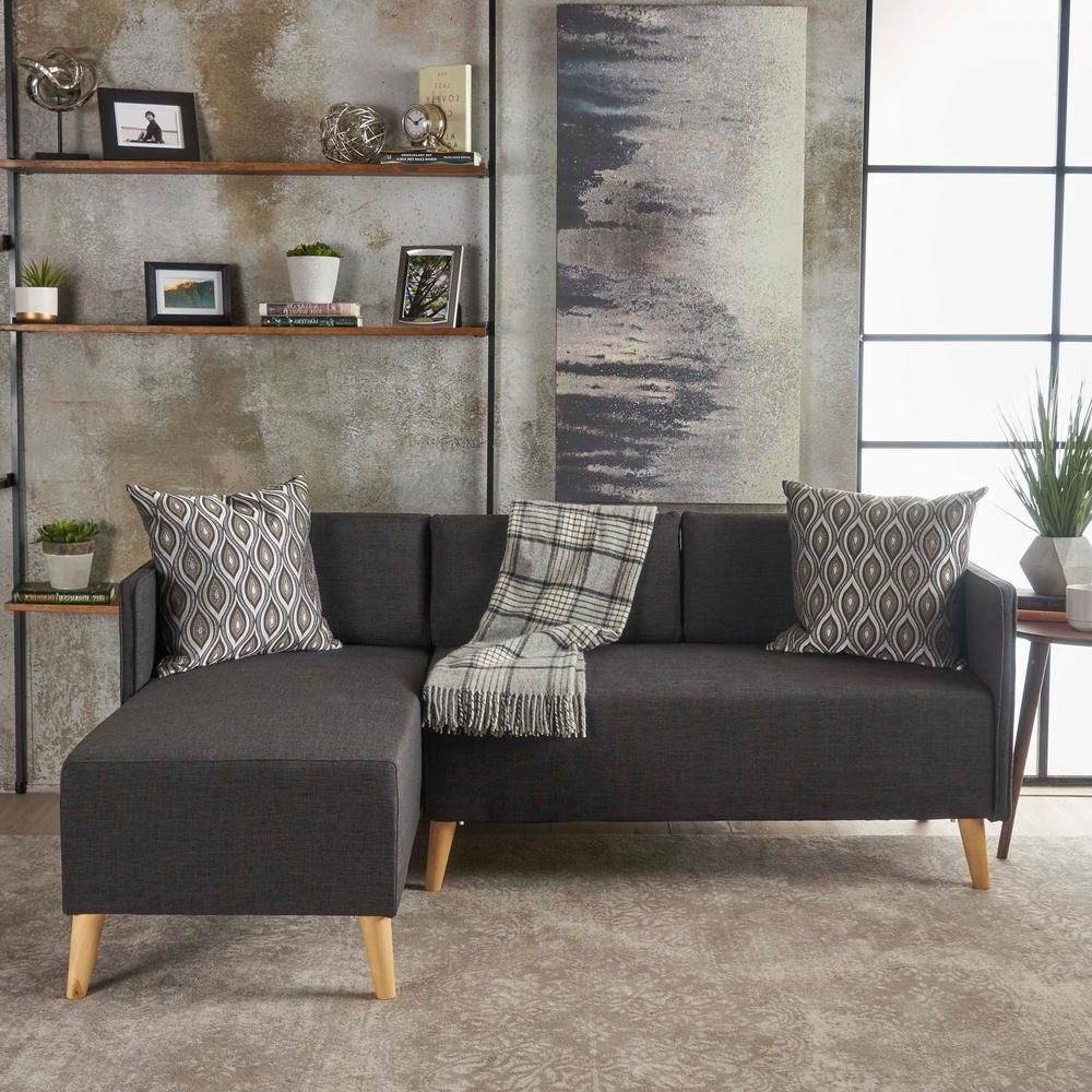 Trendy 2pc Burland Contemporary Sectional Sofas Charcoal Within Noble House 2 Piece Muted Dark Gray Fabric Sectional  (View 25 of 25)