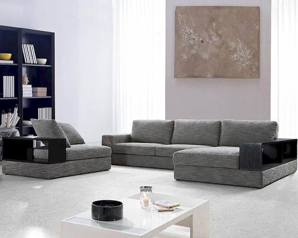 Trendy 3pc Ledgemere Modern Sectional Sofas Inside Modern Grey Fabric Sectional Sofa Set 44l0739 (Photo 16 of 25)