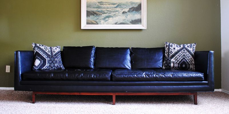 Trendy Dove Mid Century Sectional Sofas Dark Blue Intended For Found: Mid Century Modern Black "leather" Sofa – The (Photo 19 of 25)