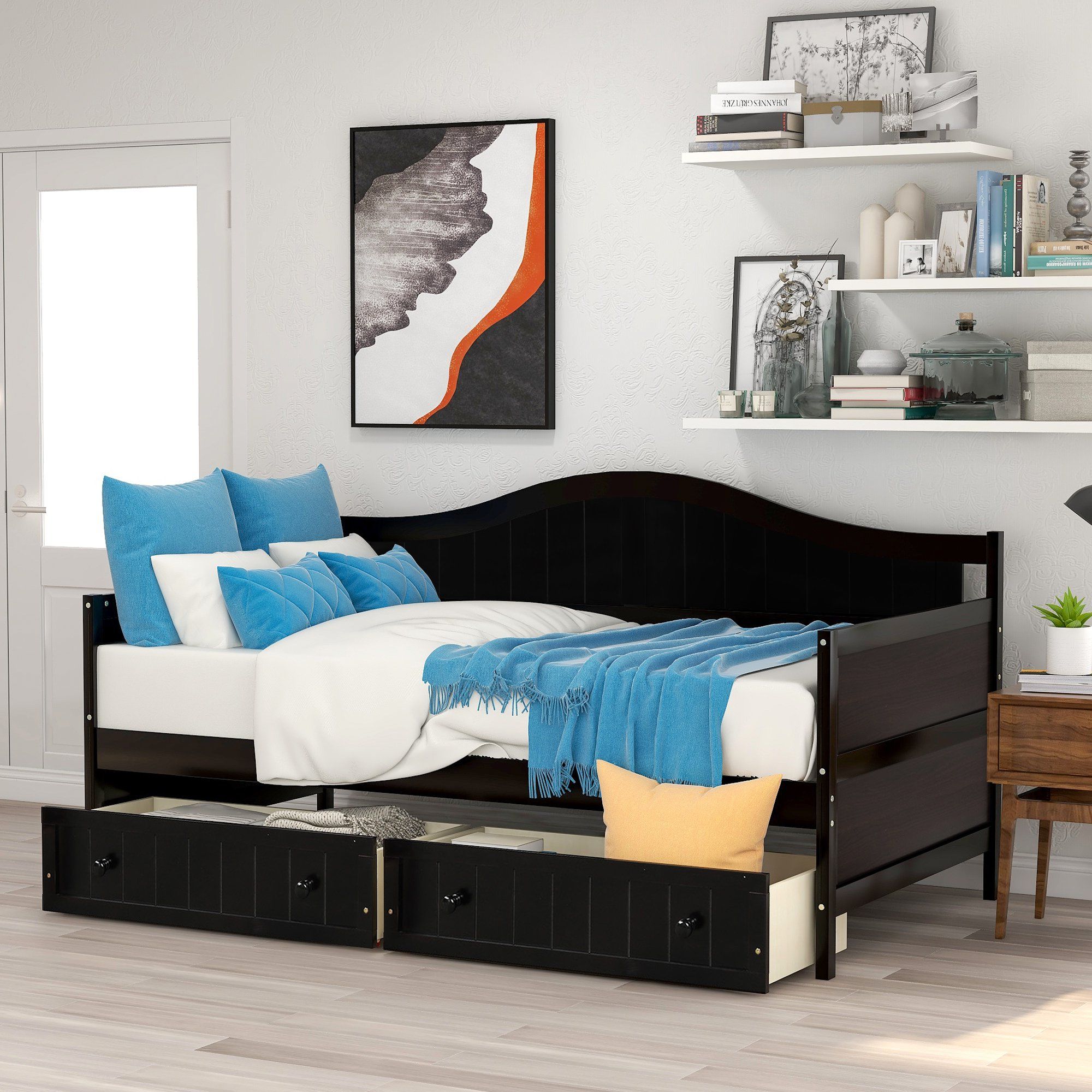 Twin Wooden Daybed With 2 Drawers, Sofa Bed For Bedroom Within Current Twin Nancy Sectional Sofa Beds With Storage (Photo 2 of 25)