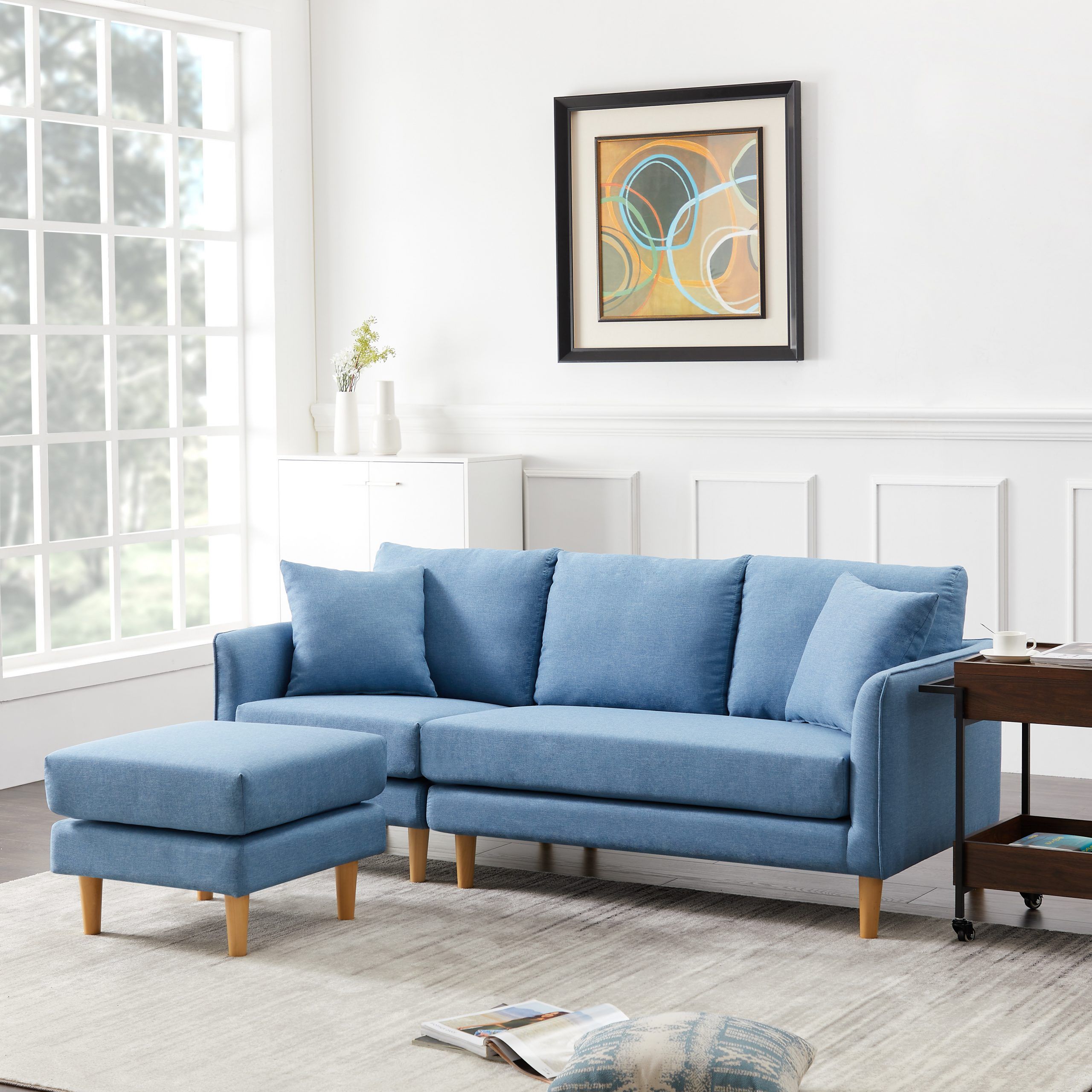 Urhomepro Reversible Sectional Sofa Couch, Modern 3 Seat In Most Popular Dove Mid Century Sectional Sofas Dark Blue (View 7 of 25)