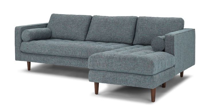 Well Liked Dove Mid Century Sectional Sofas Dark Blue For Sven Aqua Tweed Left Sectional Sofa (View 4 of 25)