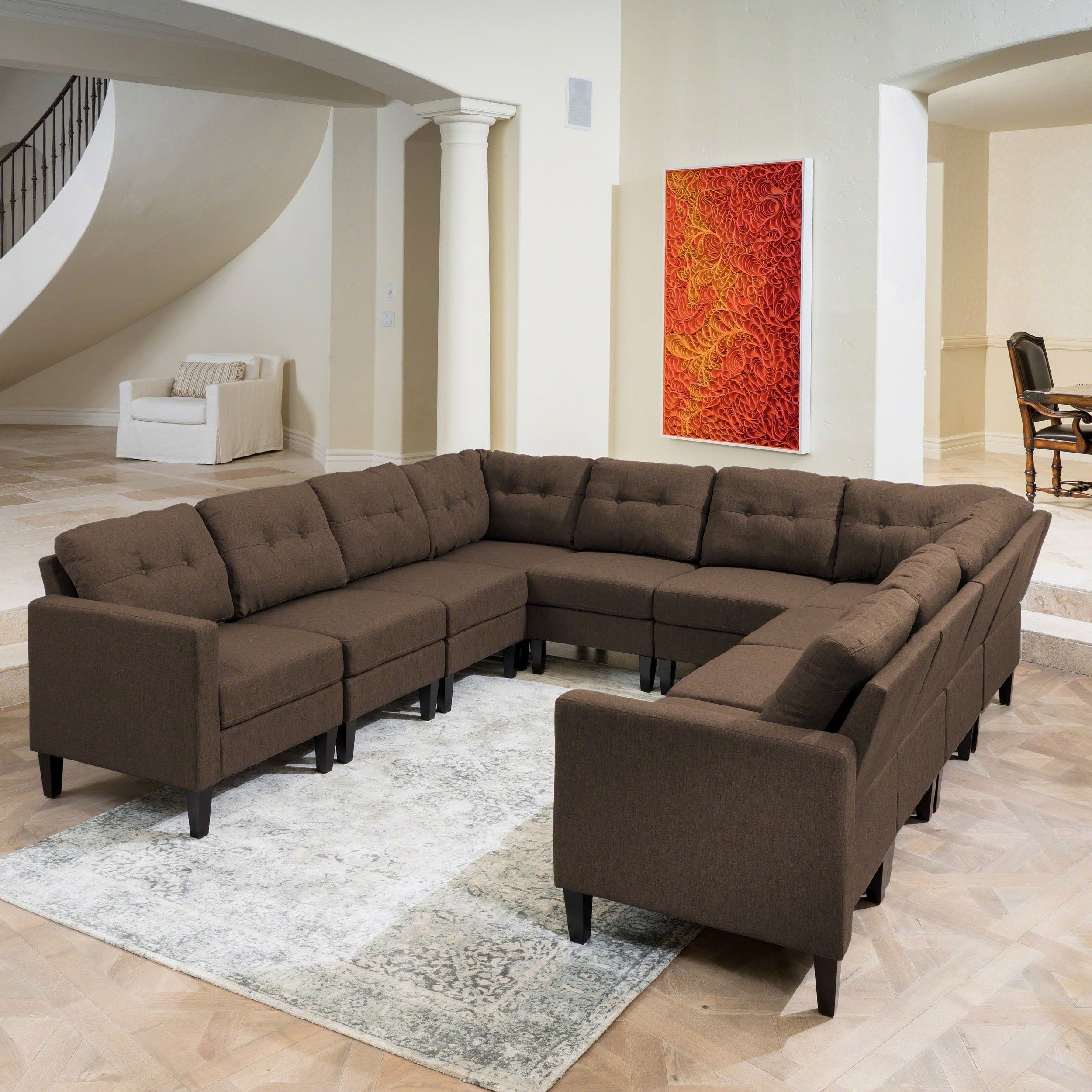 Widely Used 10 Piece Sectional Sofa Le House Elkmont U Shape Fabric 10 Pertaining To 3pc Ledgemere Modern Sectional Sofas (Photo 24 of 25)