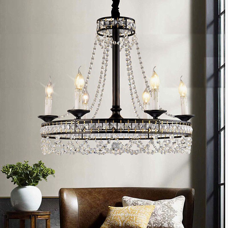 2019 Black Iron Eight Light Chandeliers Throughout E14/E12 Black Iron Candle Chandelier With K9 Crystal (Wh (View 11 of 15)