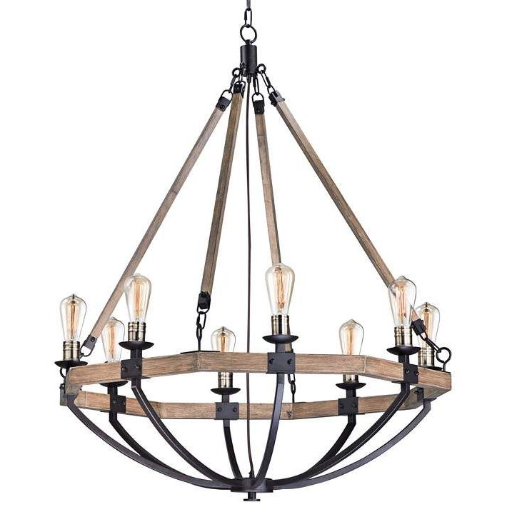 2020 Maxim Lodge 38"W Weathered Oak And Bronze 8 Light With Weathered Oak And Bronze 38 Inch Eight Light Adjustable Chandeliers (View 4 of 15)