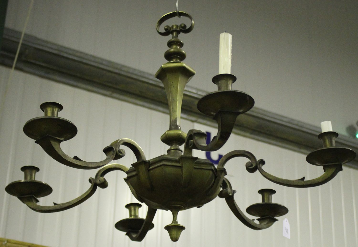 An Early 20Th Century Heavy Cast Brass Six Light Pertaining To Popular Natural Brass Six Light Chandeliers (View 2 of 15)
