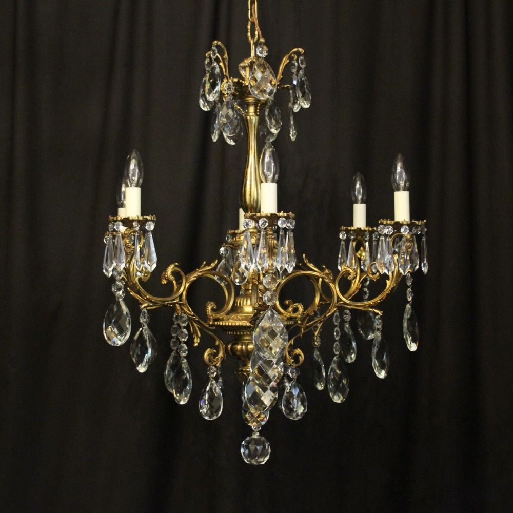 Antique Gild Two Light Chandeliers Intended For Latest Italian Gilded Bronze & Crystal 6 Light Antique Chandelier (View 15 of 15)