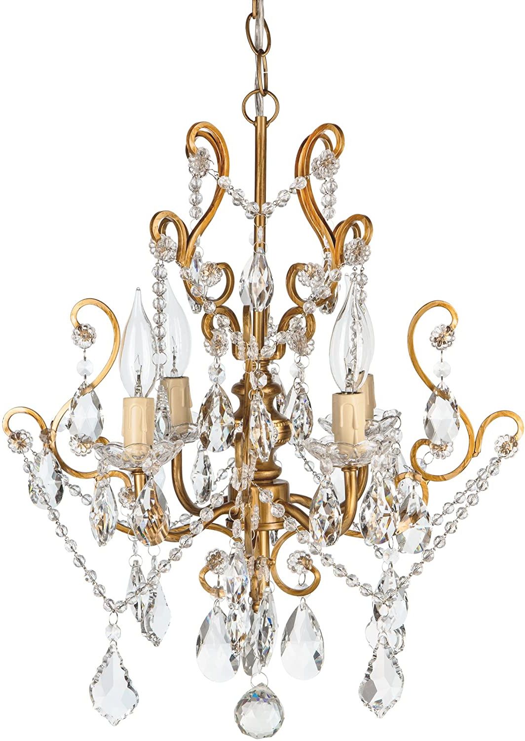 Antique Gold 13 Inch Four Light Chandeliers Intended For Widely Used Amalfi Decor 4 Light Led Crystal Beaded Chandelier, Mini (View 7 of 15)