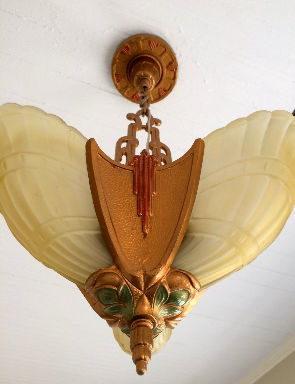 Antique Gold Three Light Chandeliers Regarding Best And Newest Art Deco Hanging Slip Shade Chandelier, 1910'S 3 Light (View 4 of 15)