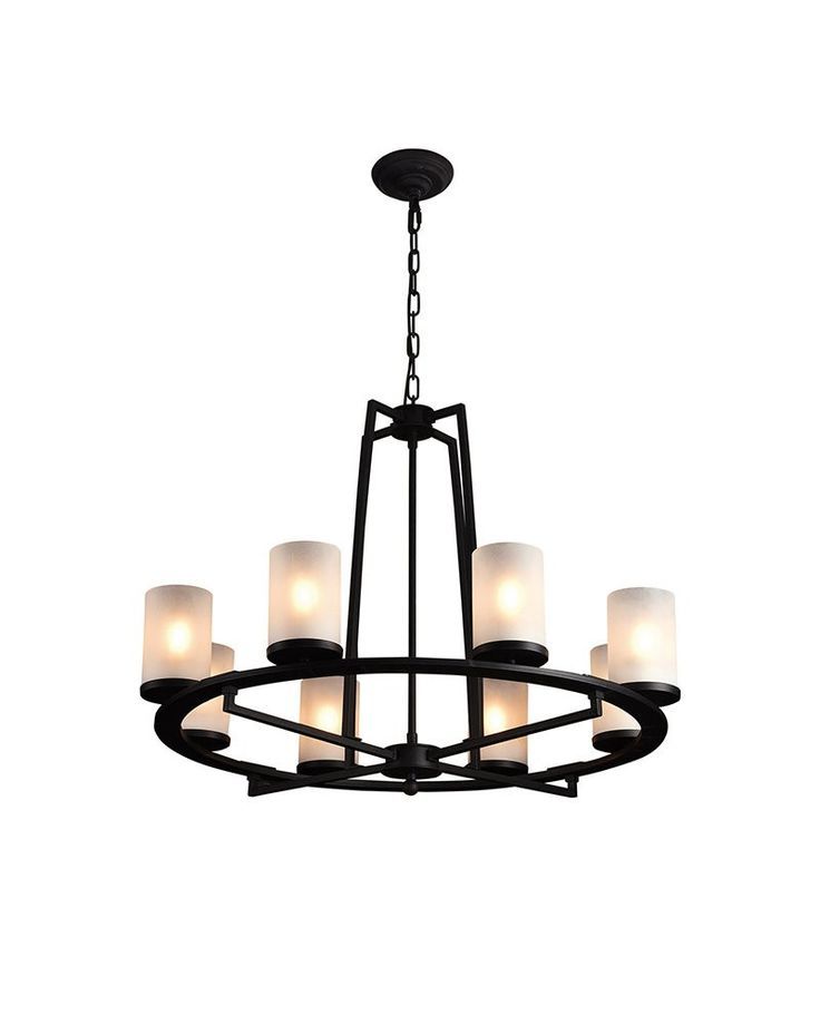 Black Iron Eight Light Chandeliers For Most Popular 8 Light Modern Style Chandelier With Cylinder Glass Shades (View 1 of 15)