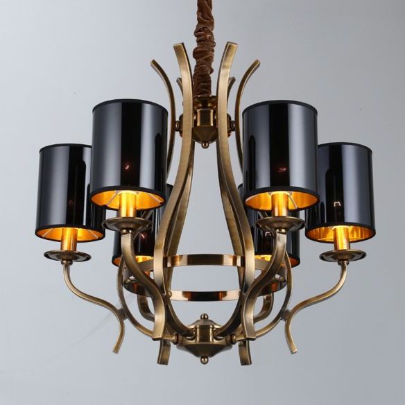 Black Iron Eight Light Minimalist Chandeliers Within Most Current 6/8 Lights Cylinder Chandelier Farmhouse Black Fabric (View 2 of 15)
